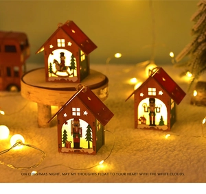 Cozy wooden LED Christmas houses featuring nutcracker and rocking horse patterns