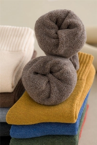 Detailed close-up showing thick terry loop texture inside winter thermal socks