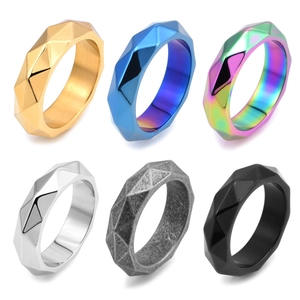 Geometric Cutting Face Stainless Steel Ring Minimalist Rhombus Mechanical Design Trendy Streetwear Jewelry For Men Women