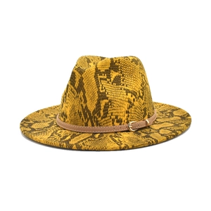 Fashion Snakeskin Print Fedora Hat For Men Women Wide Brim Woolen Felt Jazz Hat With Leather Belt Buckle Vintage Style