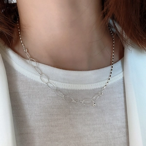 Elegant 925 sterling silver olive bead patchwork chain necklace for women on white suit