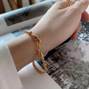 Minimalist 18K Gold Plated 925 Sterling Silver Rope Chain Bracelet Twisted Link Adjustable For Women French Style