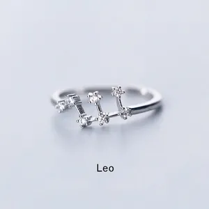 Adjustable silver Leo zodiac ring with sparkling zircon constellations design