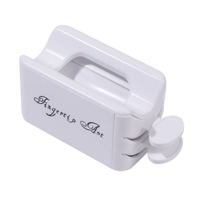 Detail of white dual-layer nail dipping powder container with Fingertip Art text