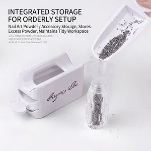 Dual-layer French nail powder recycling box with funnel for glitter storage and recovery