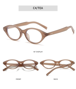 Multiple views of stylish tea brown oval frames featuring unique wavy temple designs