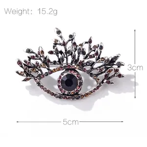 Vintage silver Evil Eye brooch with colorful rhinestones 5cm x 3cm accessory