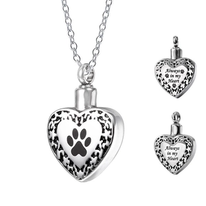 Collier Urne Funéraire Cœur en Acier Inoxydable Gravé Always In My Heart Pendentif Patte de Chien Bijoux Souvenir de Cendres
