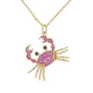 Cute Crab Pendant Necklace Copper With Cubic Zirconia Sparkling Animal Jewelry For Women Fashion Accessory Gift