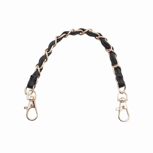 Elegant black leather and gold metal chain strap with lobster clasps for handbags