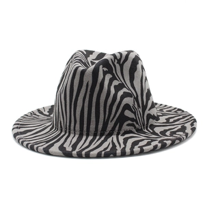 British style fedora hat featuring a bold black and grey zebra pattern and flat brim
