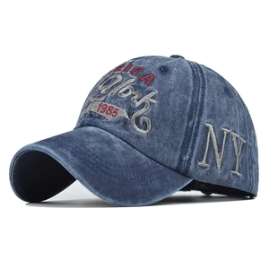 Vintage navy blue washed cotton baseball cap with red America 3D embroidery detail