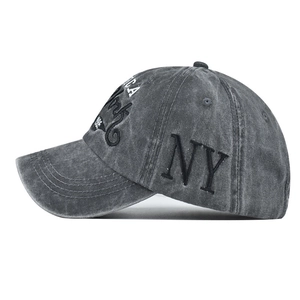Vintage dark gray NY embroidered washed cotton baseball cap with 1985 design elements