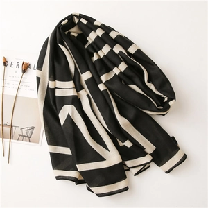 Minimalist black and white geometric pattern scarf and shawl with soft textile texture