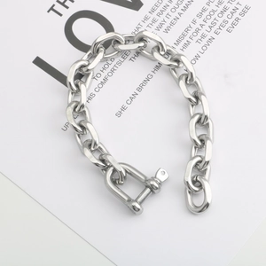 Polished stainless steel horseshoe buckle chain bracelet in punk minimalist hip-hop style