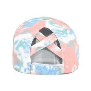 Tie-Dye-Pferdeschwanz-Baseballkappe mit elastischem Kreuzrücken und verstellbarem Klettverschluss
