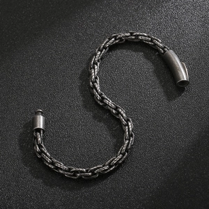 Herren Gliederarmband Geflochten 316L Edelstahl Retro Gunmetal Grau Hip Hop Punk Schmuck Mit Zylinderverschluss
