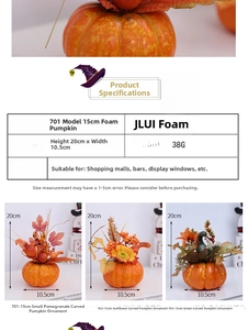 Detailed view of Halloween foam pumpkin decor featuring sunflower and pomegranate accents