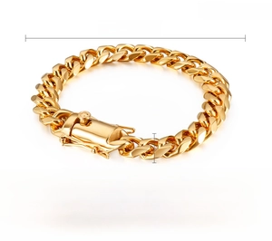 Dettagli del bracciale a catena cubana in acciaio dorato da 11mm lungo 170mm