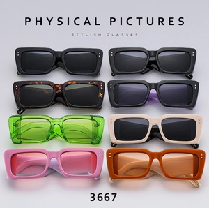 Multiple color options of chunky rectangular oversized sunglasses with metallic studs
