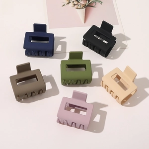 Matte finish large square hollow hair claws shown in six assorted elegant colors