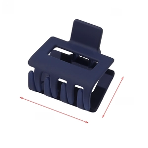 Detail view of square matte navy hair claw clip showing 5cm size and 14g weight