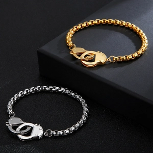 Handcuff Charm Bracelet And Necklace Stainless Steel Hip Hop Punk Jewelry For Men Women Unisex Trendy Geometric Link Chain