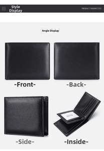 Macro detail of men's leather wallet showing RFID blocking slots and card holder texture