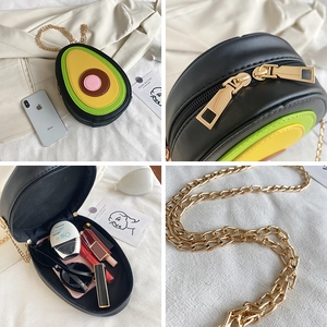 Cute avocado shaped PU leather crossbody bag with gold chain and zipper closure