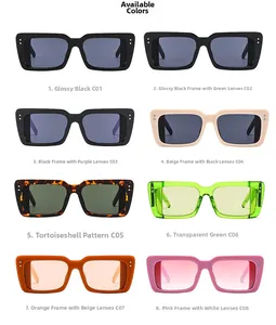Collage of oversized square sunglasses in various colors including black and leopard print