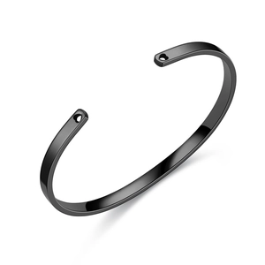 Minimalist black stainless steel C-shaped cuff bangle with heart-shaped cutout ends