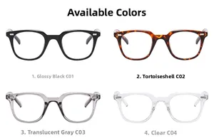 Detailed color options for square blue light blocking frames in four stylish finishes