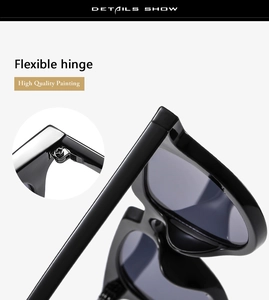 Detailed macro view of flexible hinge and high quality painting on black sunglasses