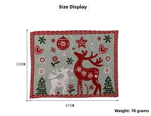 Detailed view of Christmas placemat showing reindeer and tree patterns with dimensions