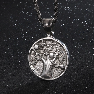 Silver tree of life pendant necklace in stainless steel with a twist chain for men