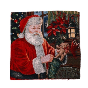 Housse de coussin de Noël carrée avec motif festif de Père Noël en jacquard