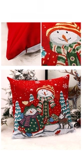 Detail of red Christmas pillowcase showing woven texture and invisible zipper closure