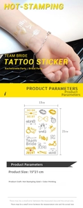 Detail of waterproof gold and silver Team Bride temporary tattoos in 15x21cm size