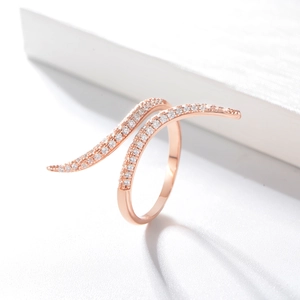 Elegant rose gold adjustable open ring with two rows of micro-pave cubic zirconia