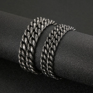 Men's titanium steel vintage cuban link chain necklaces with distressed dark gray finish