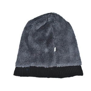Winter knitted beanie with thick warm fleece lining and black ribbed cuff detail