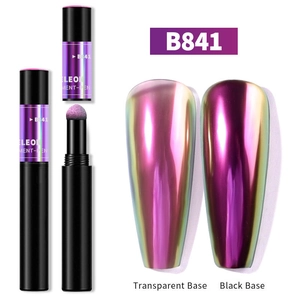 Stylo pigment caméléon B841 avec reflets violet-or-vert sur bases noire et transparente
