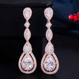 Luxury Long Water Drop Earrings For Women Copper With Zircon And Silver Earring Post Elegant Wedding Party Jewelry