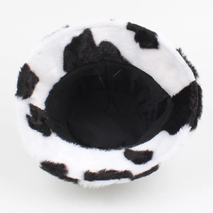 Chapeau bob d'hiver en peluche à motif vache avec bord large et cordon de serrage