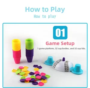 Desktop battle stacking cups set with 32 colorful pieces and a blue scoring buzzer