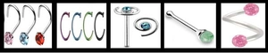Collection de piercings de nez en acier inoxydable 316L avec des pierres précieuses colorées