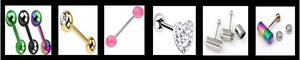 Collection de piercings de langue en acier 316L avec gemmes colorées et pierres en cœur