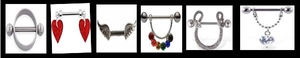 Macro shot of 316L stainless steel nipple ring set with heart and wing details