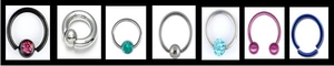 Various styles of 316L stainless steel nose rings in black, silver, and vibrant colors