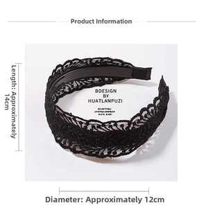 Detail of black wide lace headband showing hollow lace texture and inner anti-slip teeth